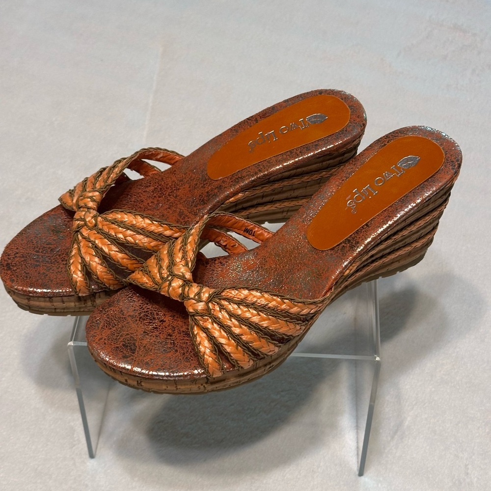 Stylish Two Lips Orange Wedge Sandals/Mules 3 1/2” Heels. Very comfortable.